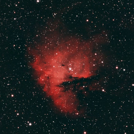 Image of the Pacman nebula, casted red by the dual-band filter